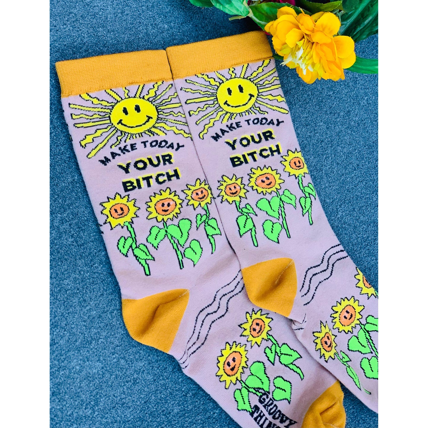 Make Today Your Bitch Crew Socks in Cheerful Yellow