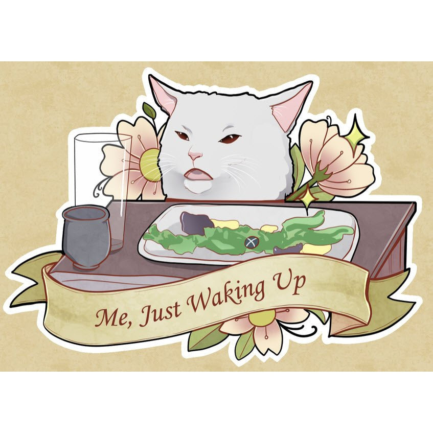 Me Just Waking Up Disgruntled Cat Meme Sticker