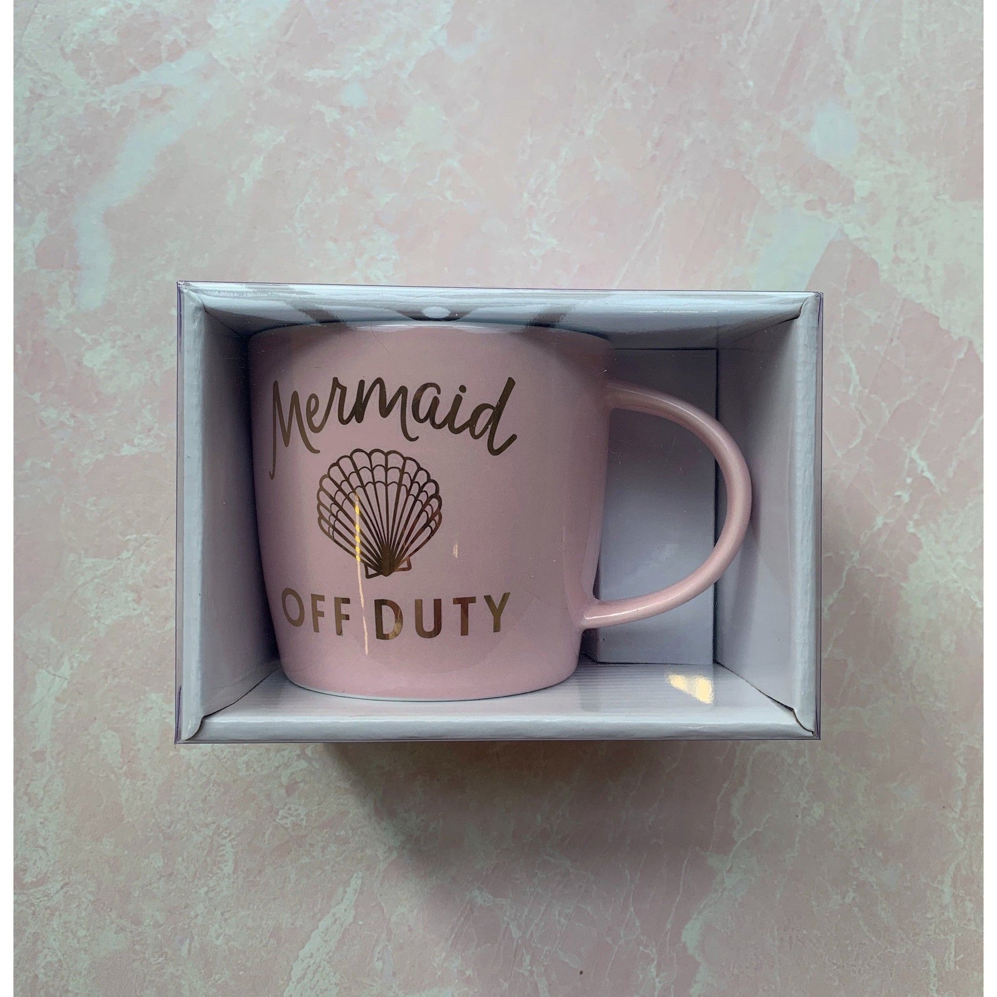 Mermaid Off Duty Coffee Mug in Pink with Gold Lettering | Porcelain