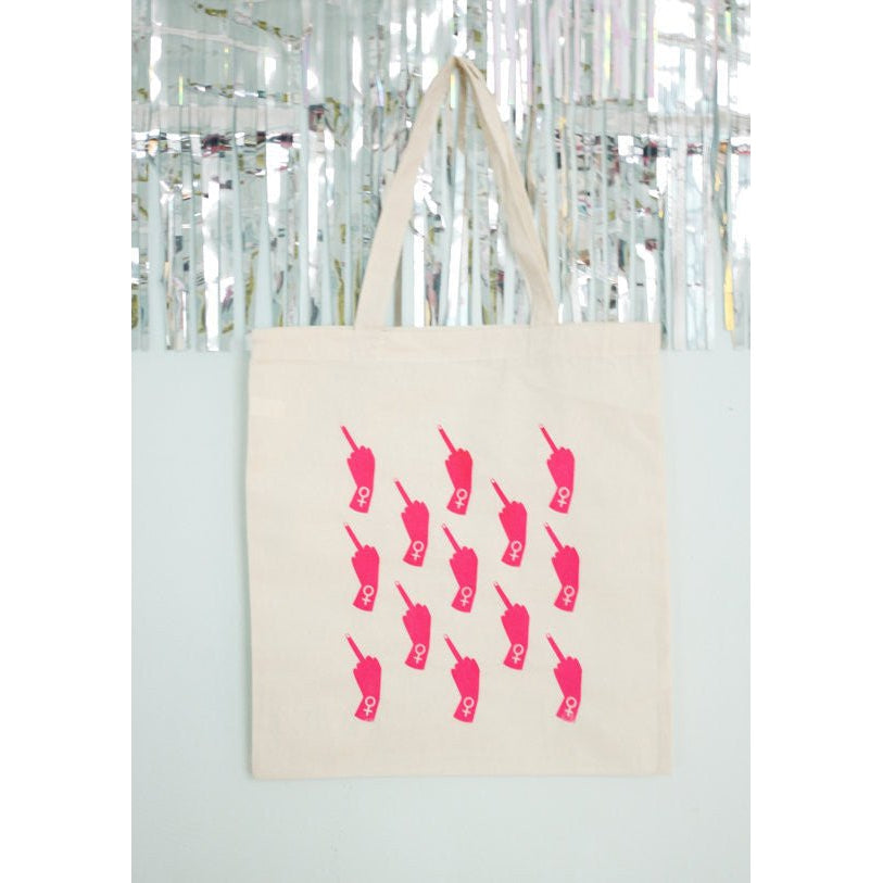 Middle Fingers Tote Bag in Fluorescent Pink
