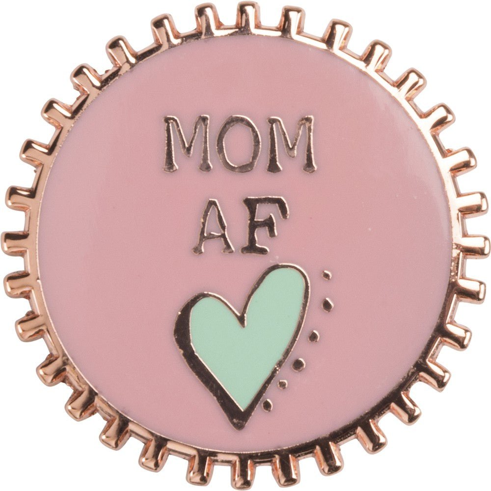 Mom AF Pink Enamel Pin on Gift Card