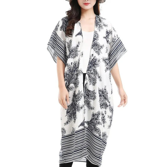 Monochrome Duster | Open Front Casual Cover Up