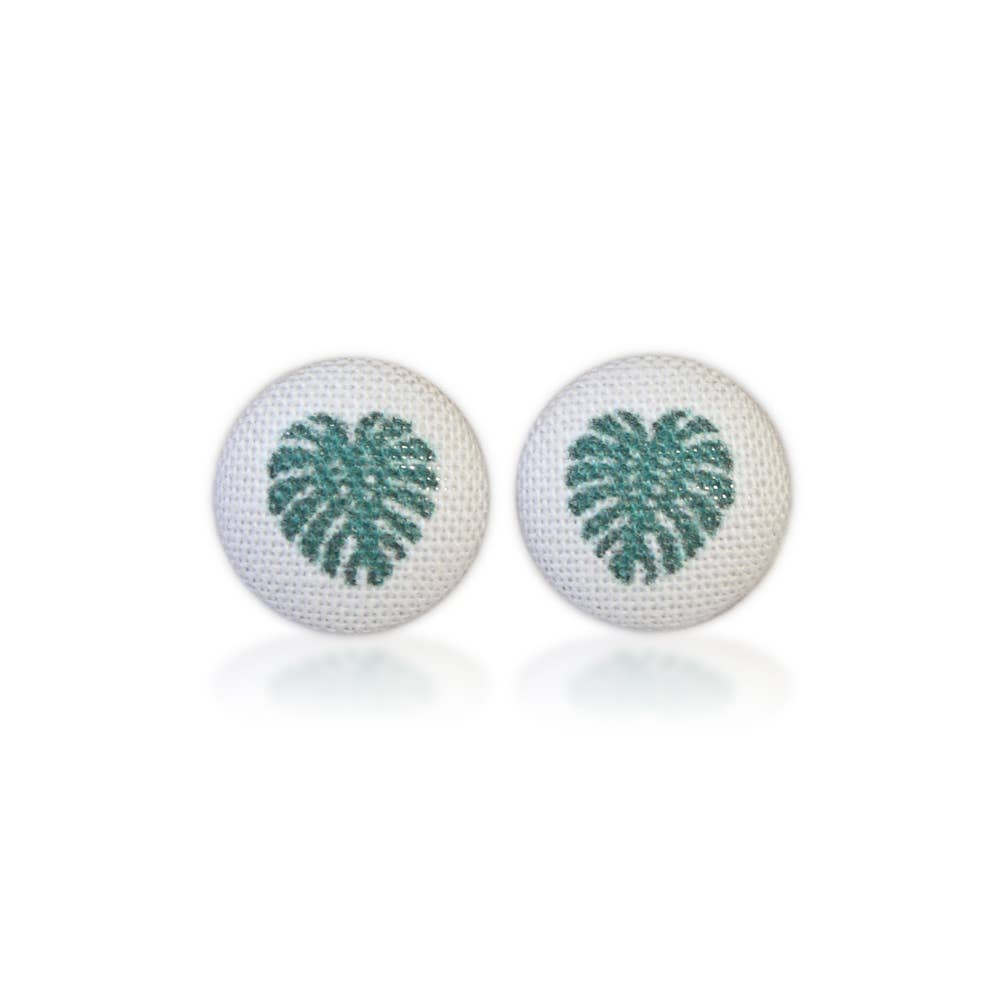 Monstera Fabric Button Earrings | Handmade in the US
