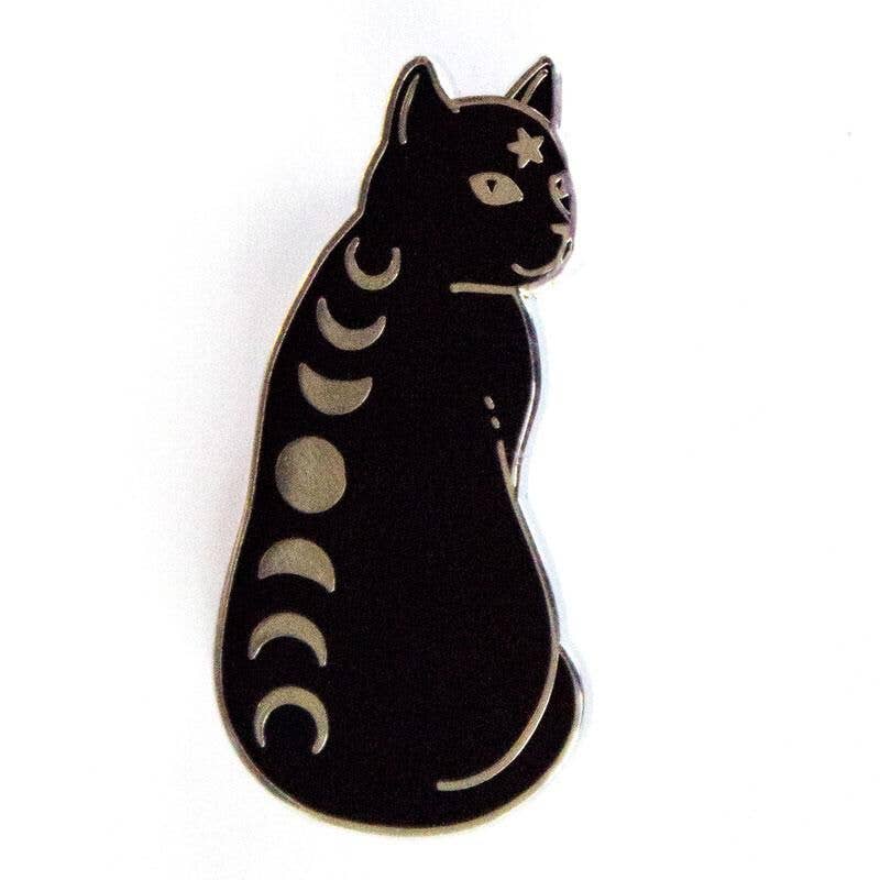 Moon Phase Cat Enamel Pin in Midnight Black