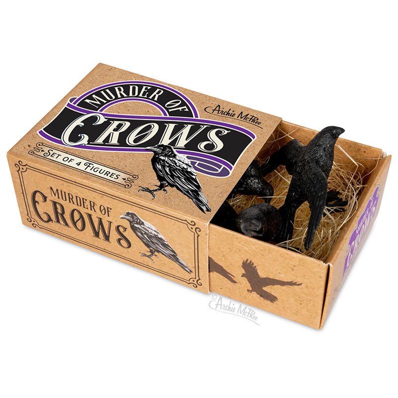 Murder of Crows Mini Figures | Set of 4 in a Funny Illustrated Box with Nest