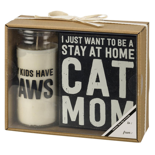 My Kids Have Paws Cat Mom Box Sign And Candle Giftable Set