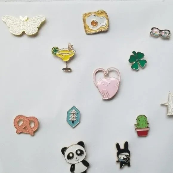 Mystery Enamel Pins Bundle of 20 on Hanging Banner