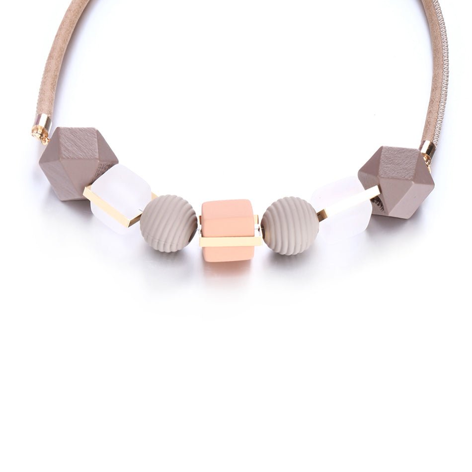 Neutral Bauble Short Necklace in Textured Geo Shapes