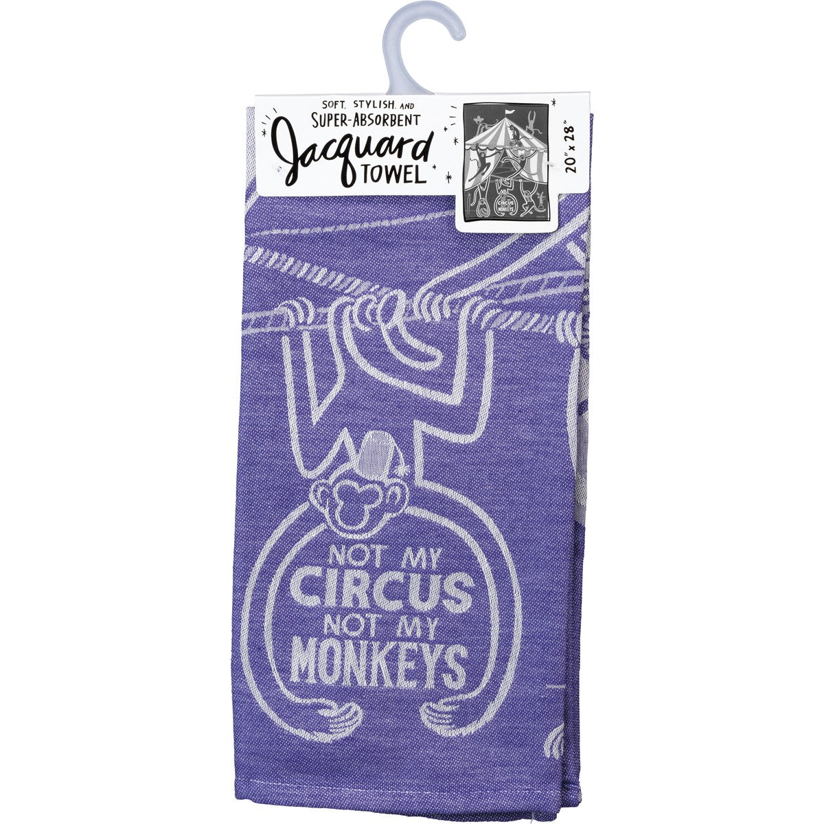 Not My Circus Not My Monkeys Woven Purple Funny Snarky Dish Cloth Towel | Ultra Soft and Absorbent Jacquard | All-Over Design | Unfolds 20" x 28" | Giftable