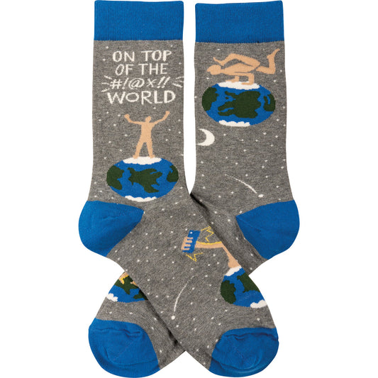 On Top Of The World Funny Novelty Socks with Nude Figure | Unisex