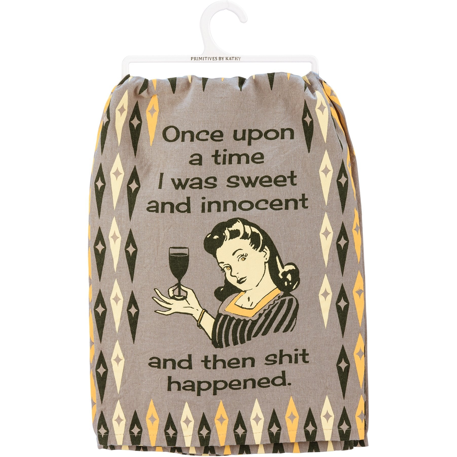 Once Upon A Time I Was Sweet And Innocent And Then Shit Happened Dish Cloth Towel | Novelty Tea Towel | Cute Kitchen Hand Towel | 28" x 28"