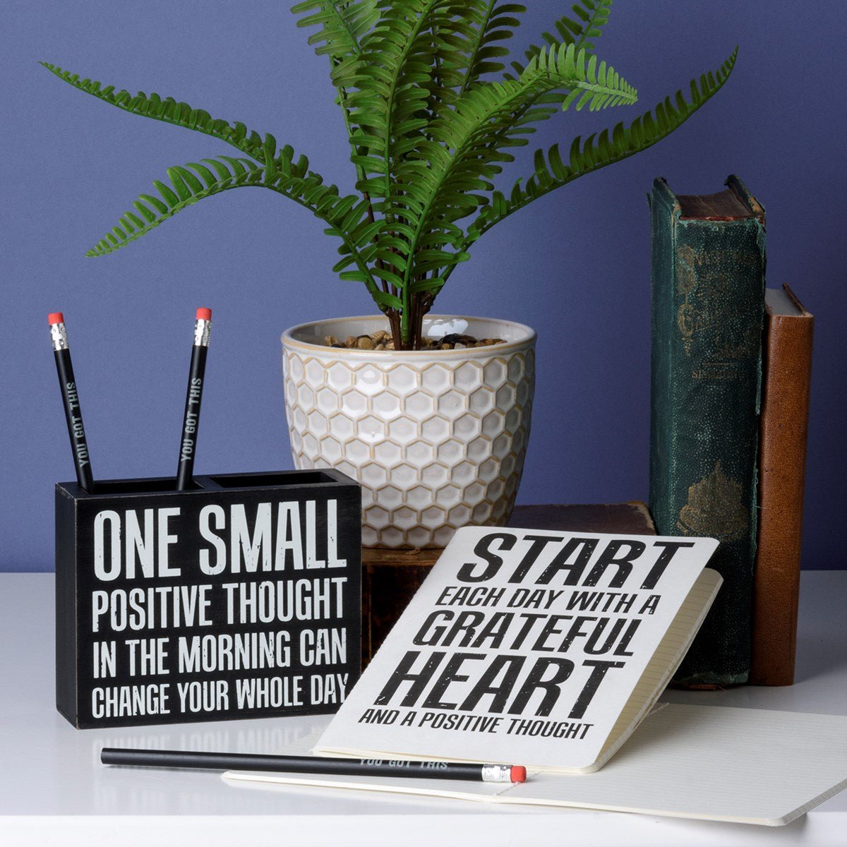 One Small Positive Thought Stationery Set | Giftable | Notebooks, Pencils, Pen Holder
