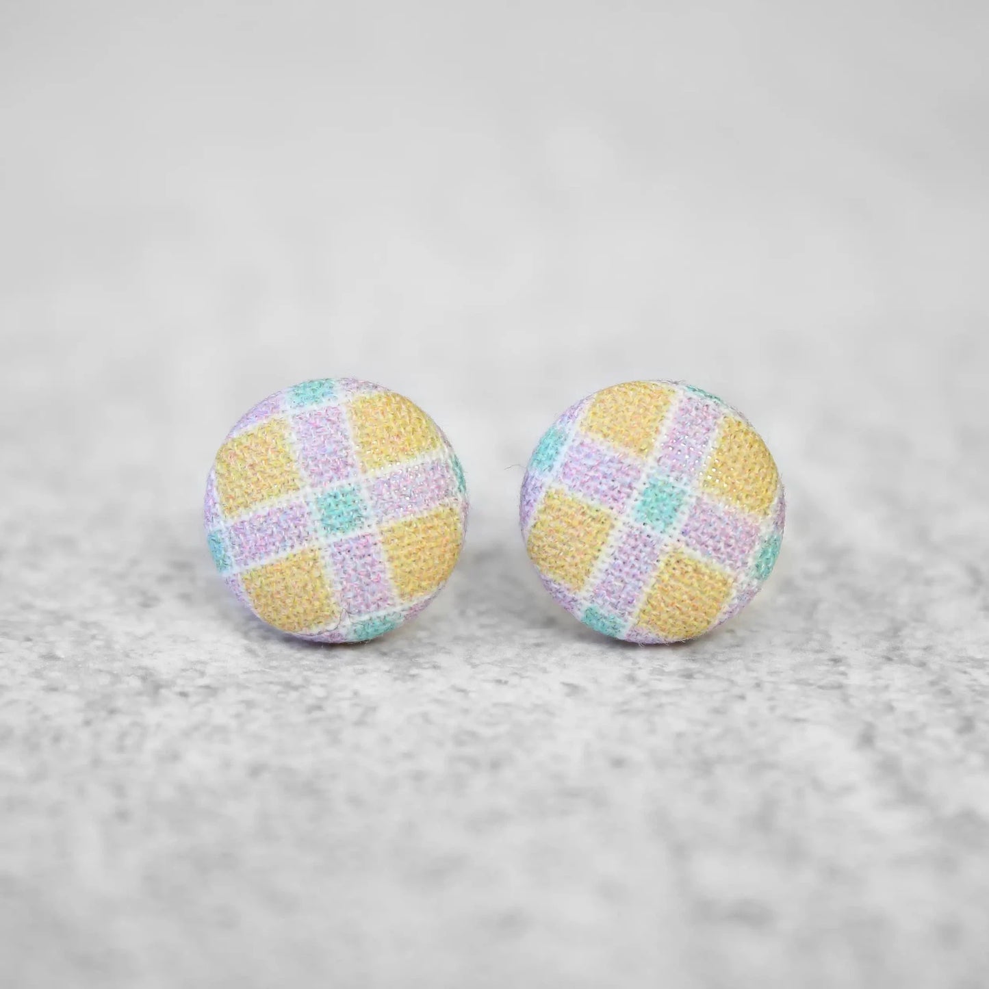 Pastel Plaid Fabric Button Earrings | Handmade in the US