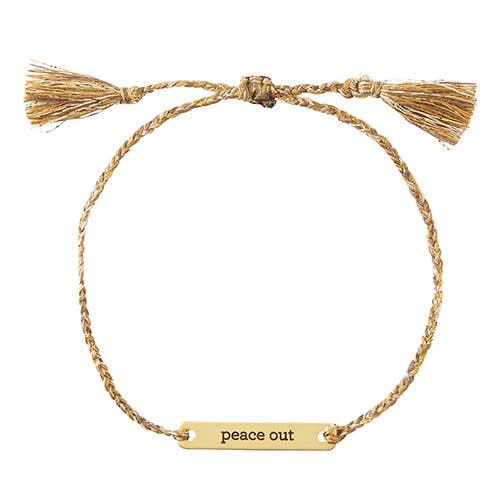 Peace Out Stamped Brass Bar Woven Thread Bracelet | In a Giftable Glass Jar with Cork Lid