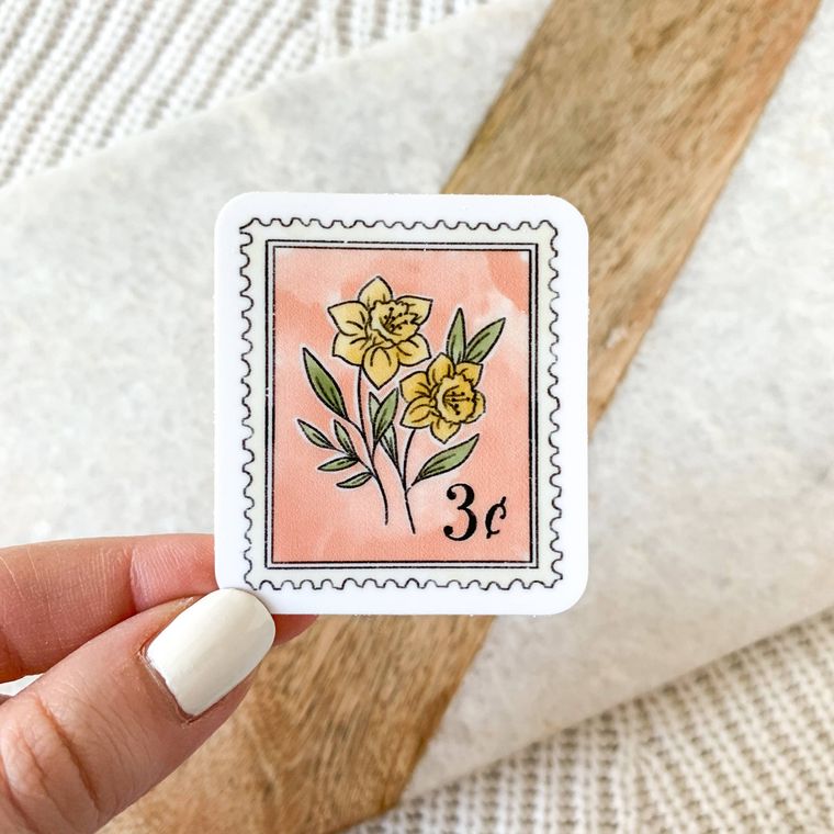 Pink Antique Floral Stamp Sticker | 2" x 1.5"