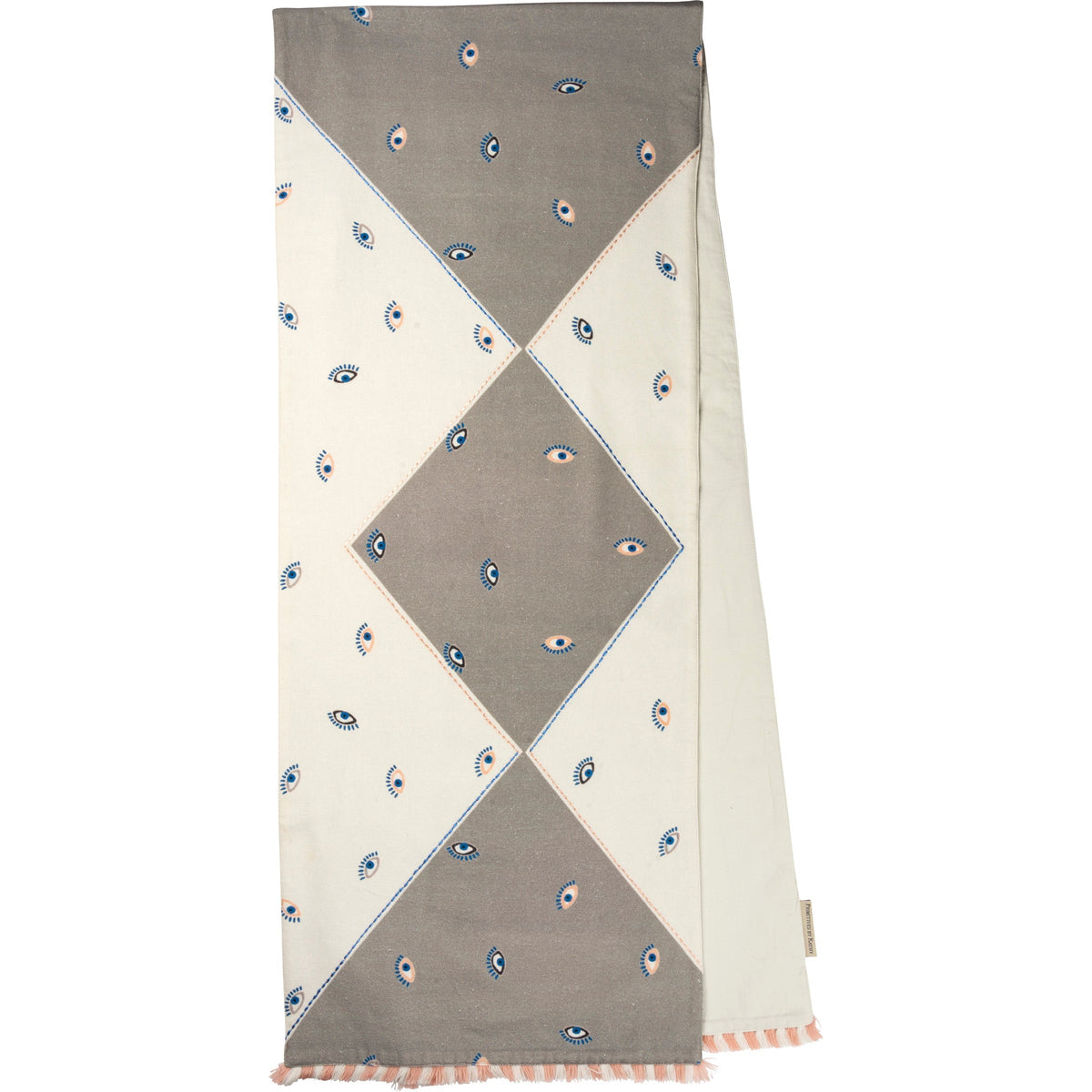 Pink & Blue Eyes Pom Pom Table Runner | Embroidered | 72" x 14"