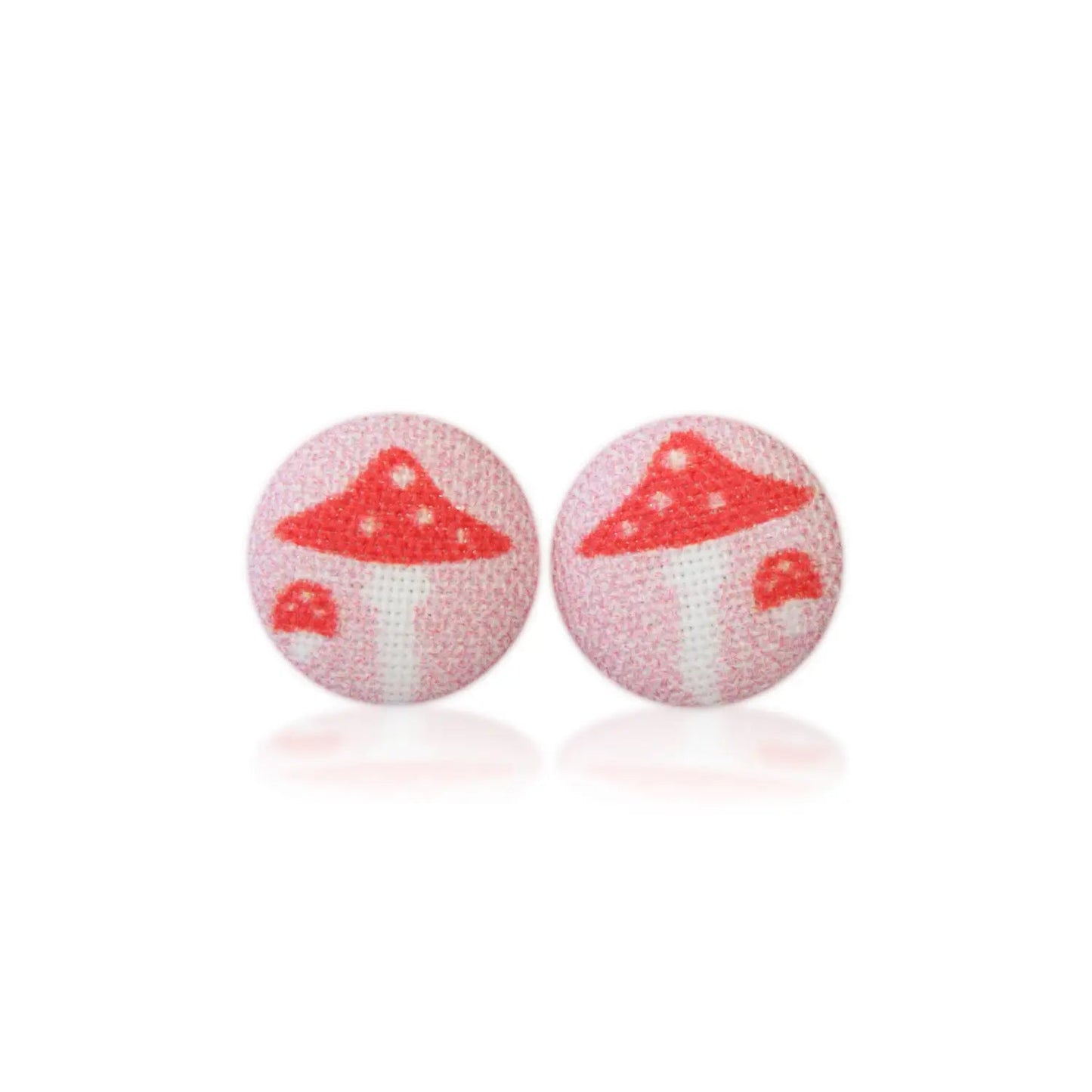 Pink Mushroom Fabric Button Earrings | Handmade in the US