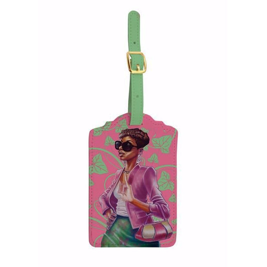 Pink and Green Stylish Woman Luggage Tag Set of 2