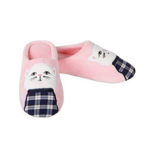 Plaid Cat Plush Slippers in Pink | Soft Spa Fuzzy Slippers | Fluffy House Shoes | Indoor Fur Lady Slippers