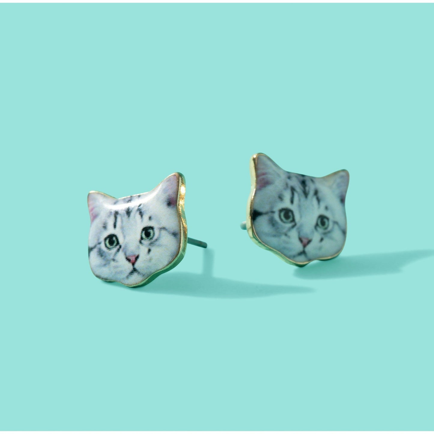 Plaintive Cat Face Stud Earrings