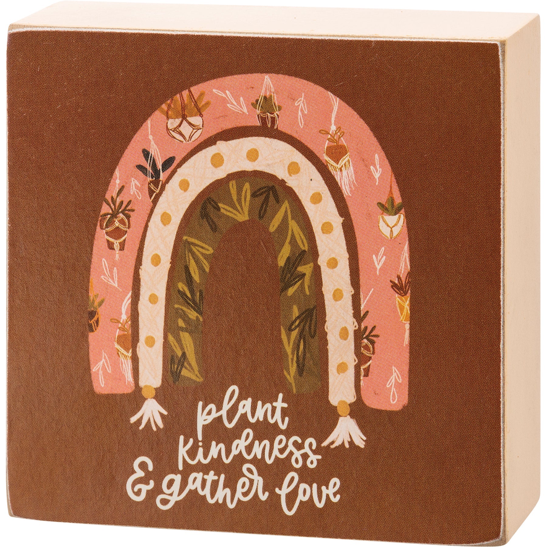 Plant Kindness & Gather Love Wooden Block Sign | 3" Square