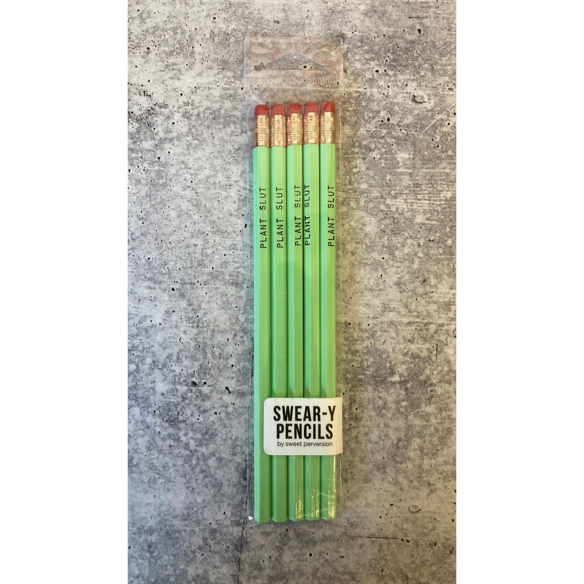 Plant Slut Pencil Set in Pastel Green | Set of 5 Funny Sweary Profanity Pencils