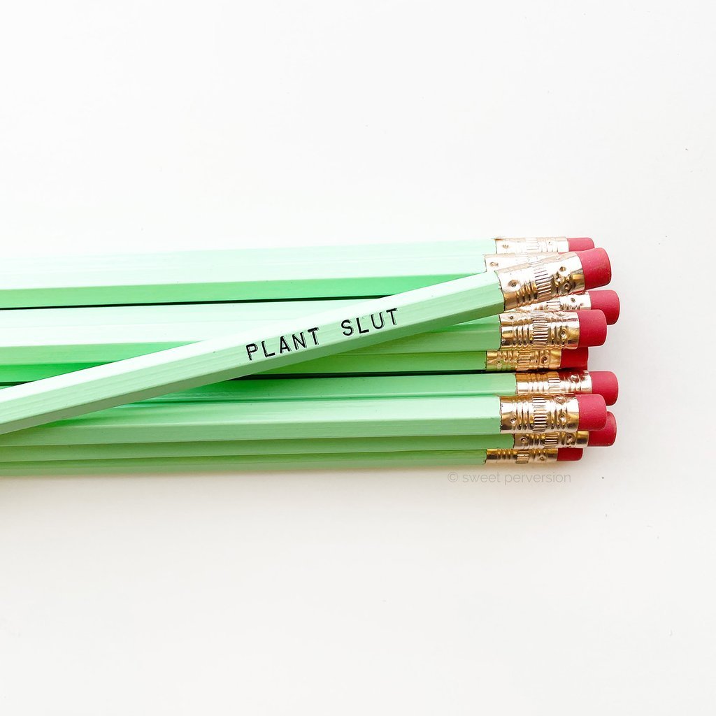 Plant Slut Pencil Set in Pastel Green | Set of 5 Funny Sweary Profanity Pencils