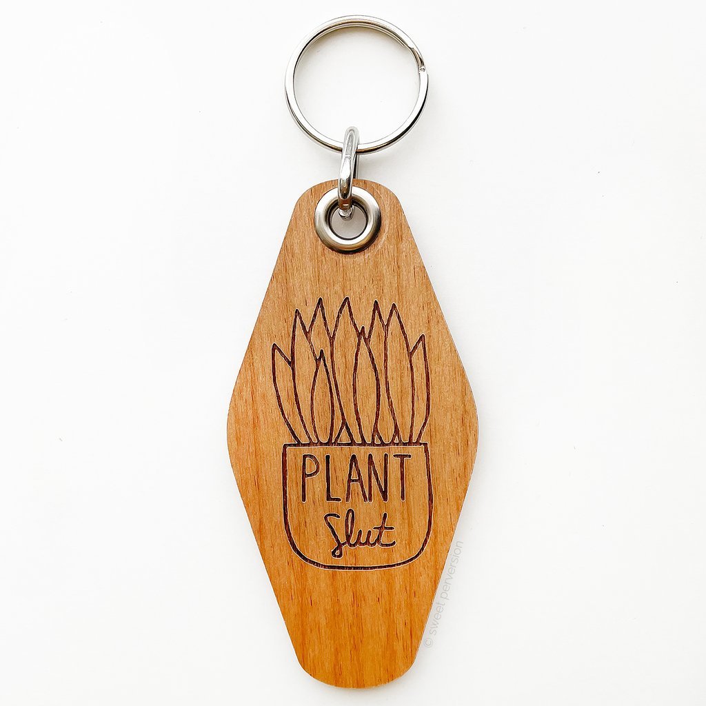 Plant Slut Wooden Motel Keychain | Hand Stamped