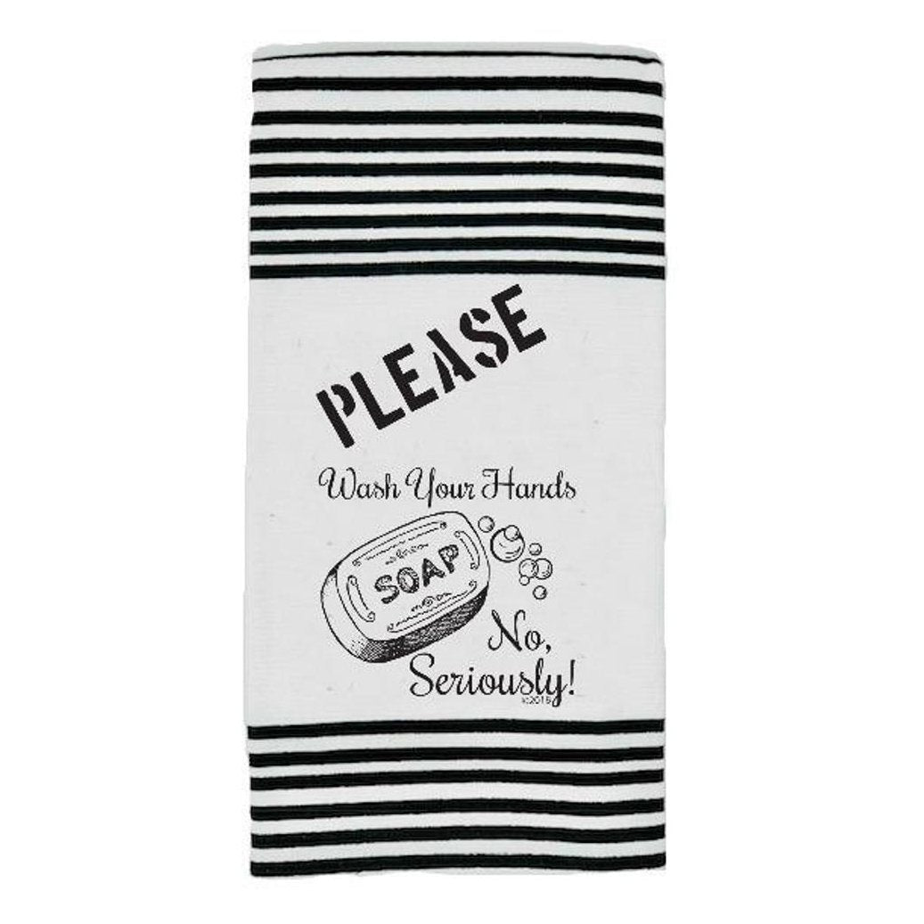 Please Wash Your Hands. No, Seriously. Twisted Terry Dish Towels in Black and White