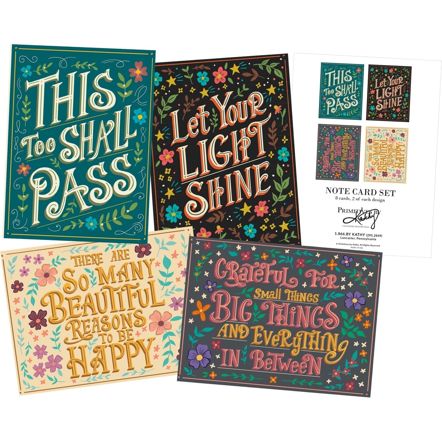 Positivity Note Card Set | 8 Cards | Floral Design