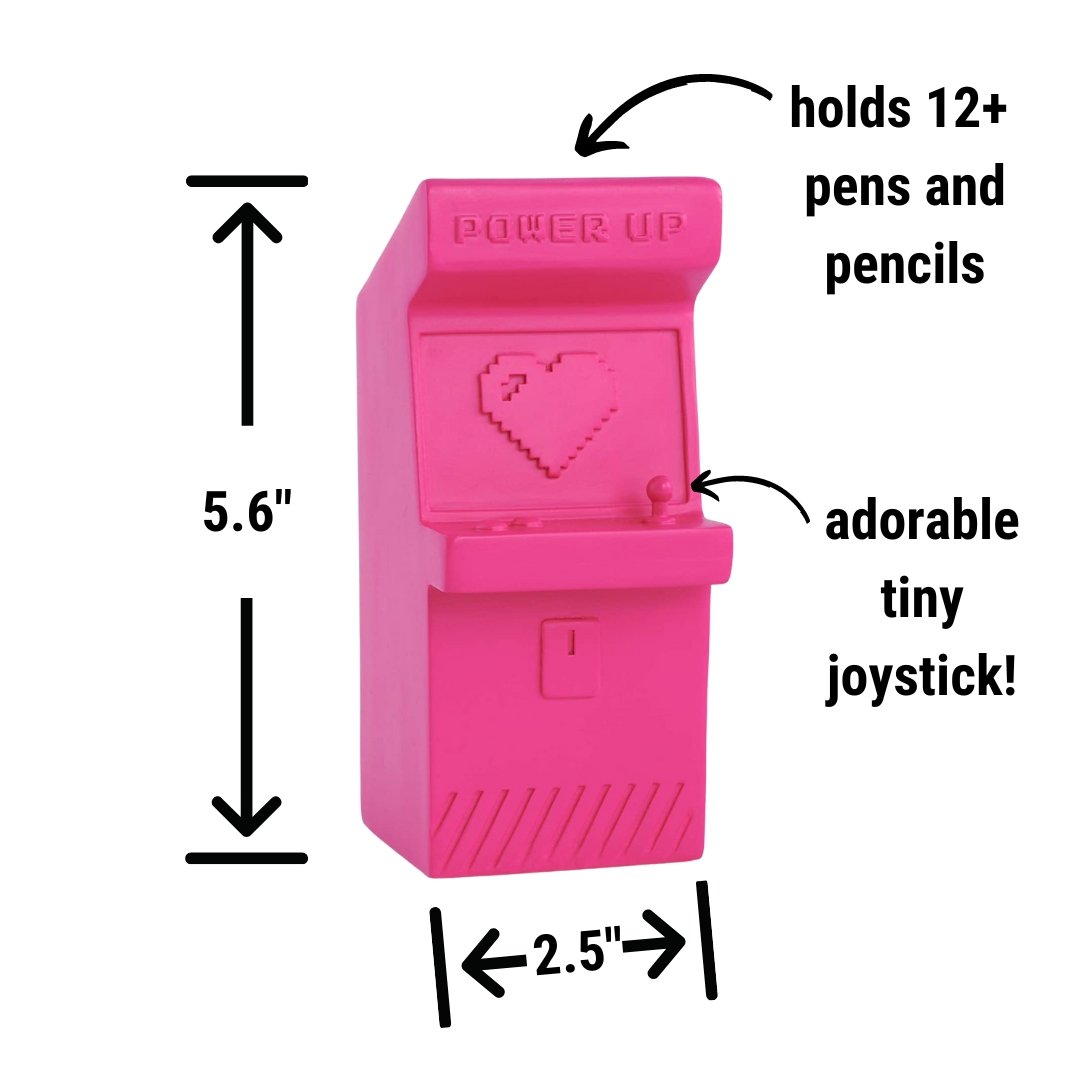 Power Up Retro Arcade Style Pen Pot | Pencil Cup in Hot Pink