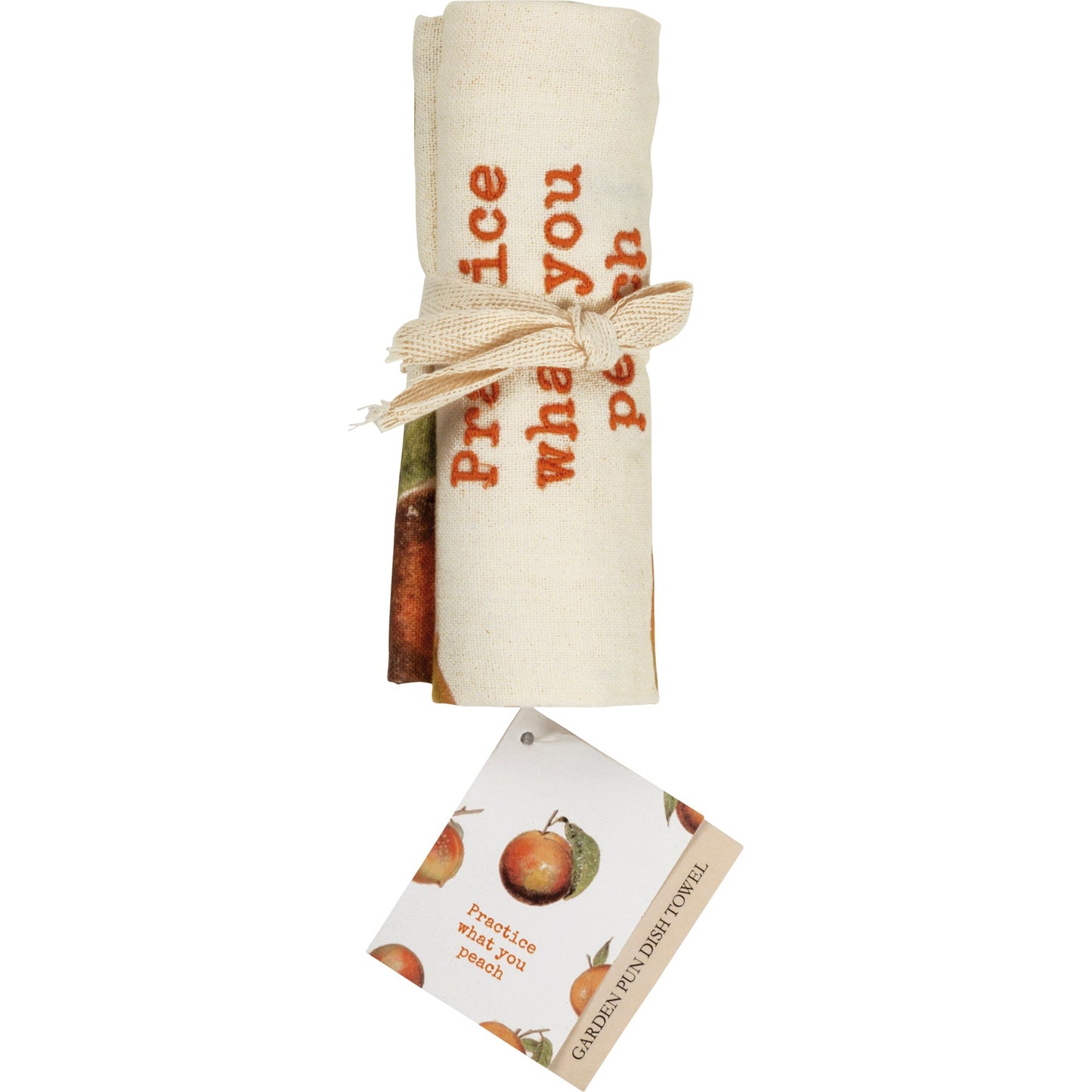 Practice What You Peach Funny Dish Cloth Towel | Cotton and Linen | Embroidered Text | 18" x 28"