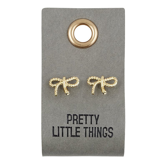 Pretty Little Things Leather Tag Earrings | Bow Knot Stud Earrings Cutely Packaged for Gifting
