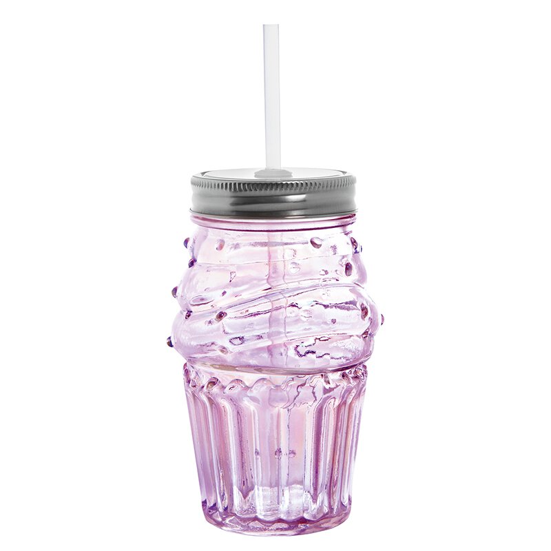 Pretty Pink Cupcake Sipper Glass | Wine or Cocktail Glass with Straw for Indoors or Outdoors