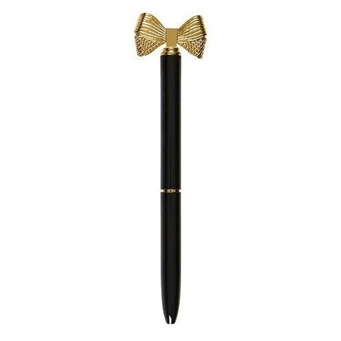 Pretty Refillable Bow Pen | Black and Metallic Gold Single Pen