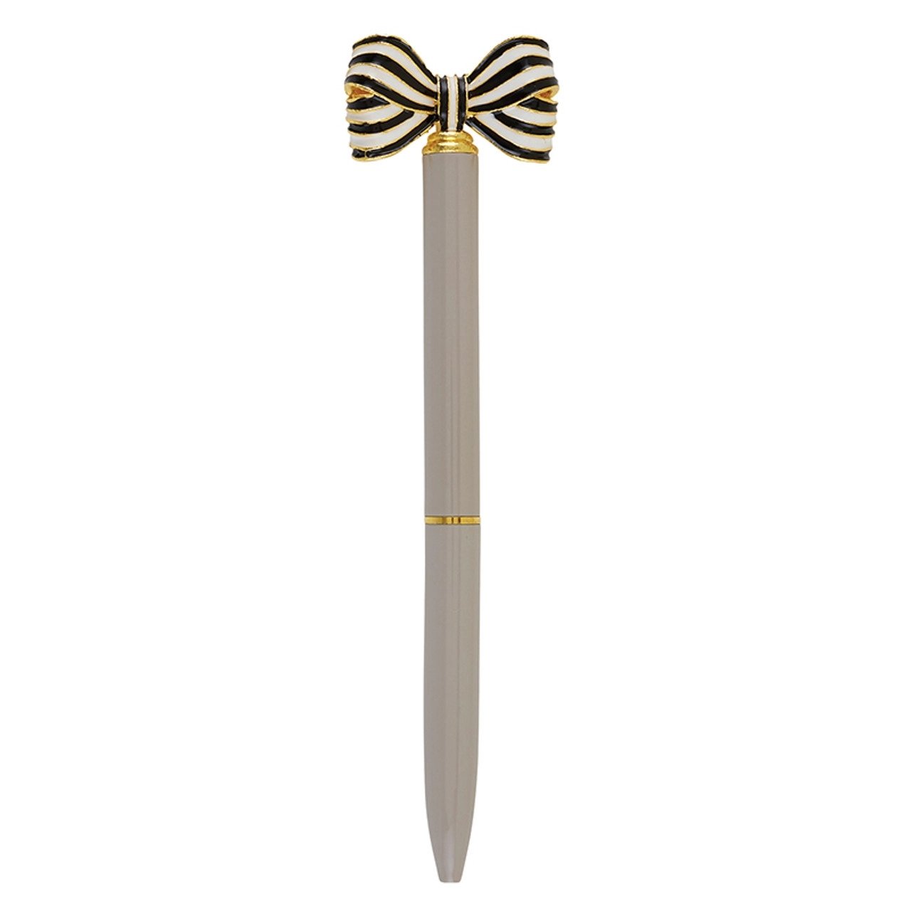 Pretty Refillable Striped Bow Pen | Warm Grey Gold Single Pen