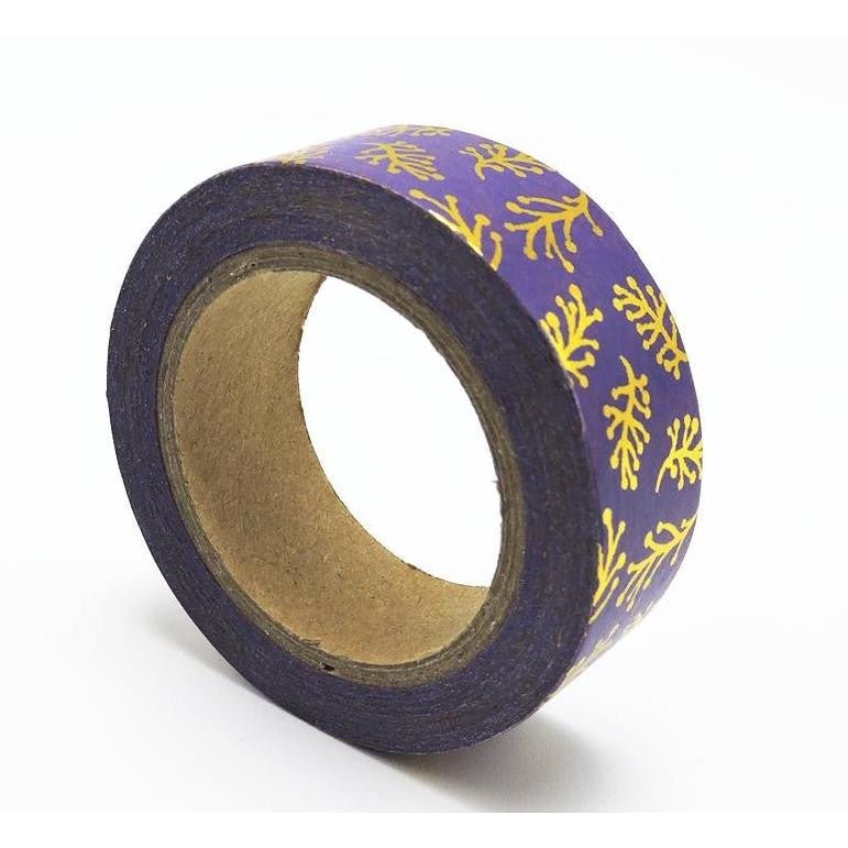 Purple and Metallic Gold Sprig Washi Tape | Gift Wrapping and Craft Tape