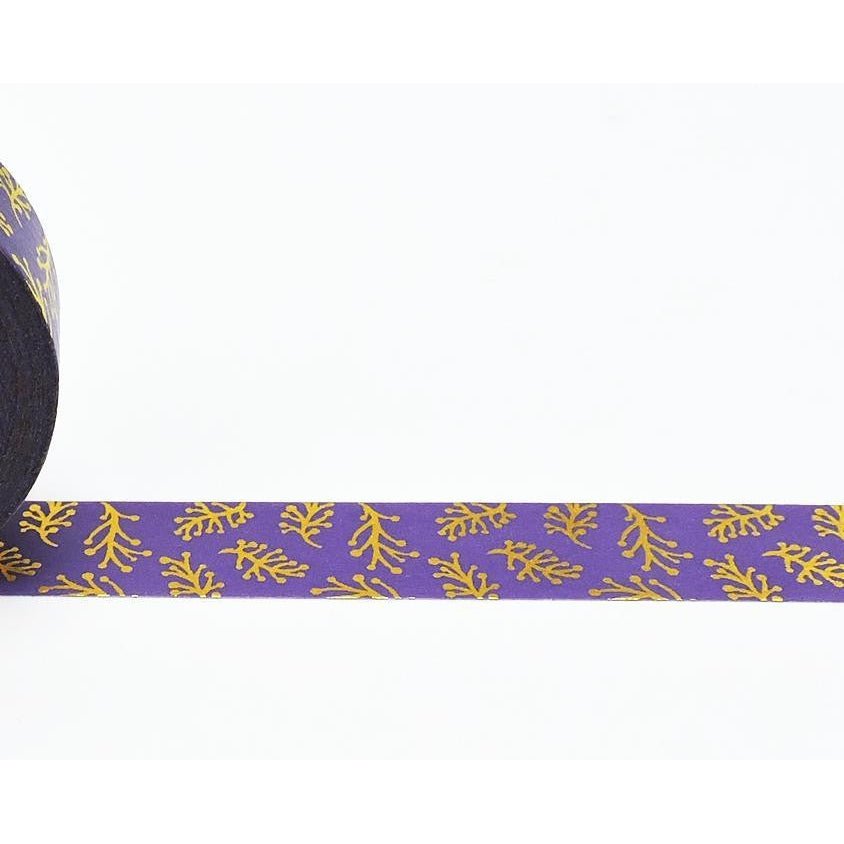 Purple and Metallic Gold Sprig Washi Tape | Gift Wrapping and Craft Tape
