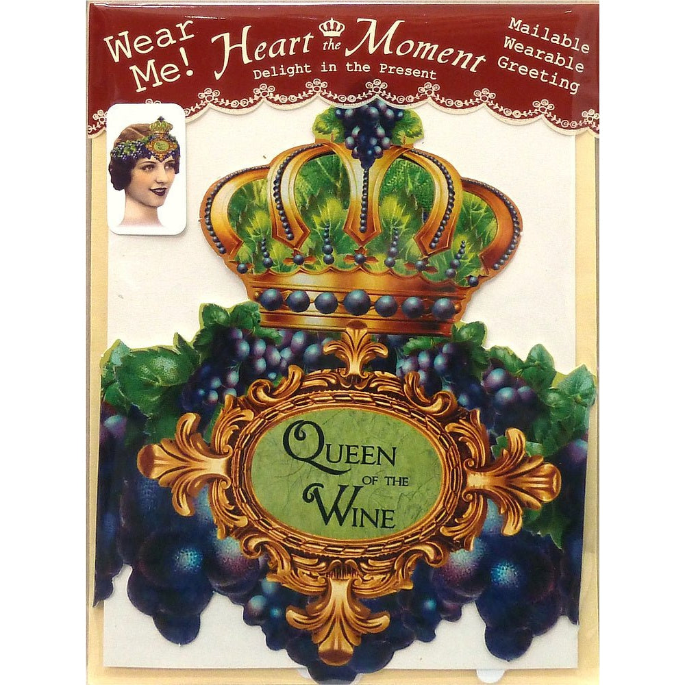 Queen Of The Wine Greeting Card with Tiara | Vintage Design | Crown, Grapes