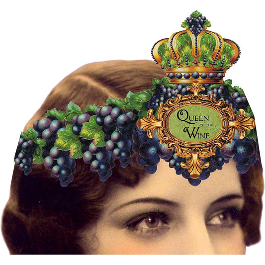 Queen Of The Wine Greeting Card with Tiara | Vintage Design | Crown, Grapes