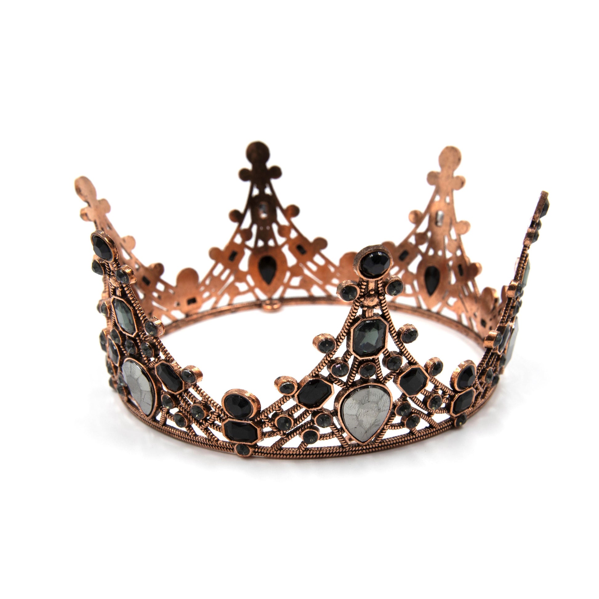 Queen of Darkness Gothic Crown Tiara in Rose Gold and Black Gems