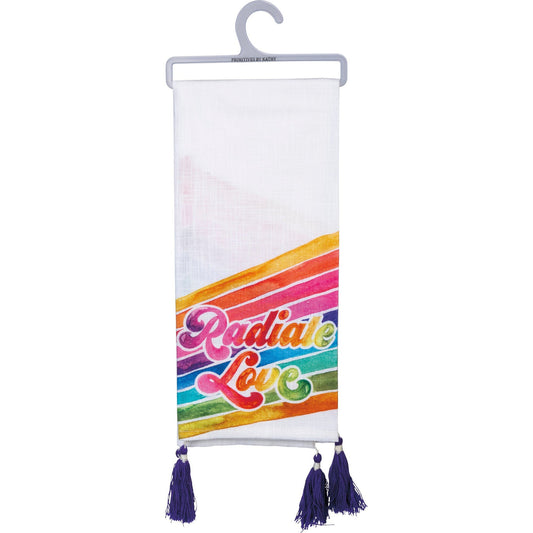 Radiate Love Rainbow Dish Cloth Towel | '70s-'80s Retro Design with Tassels