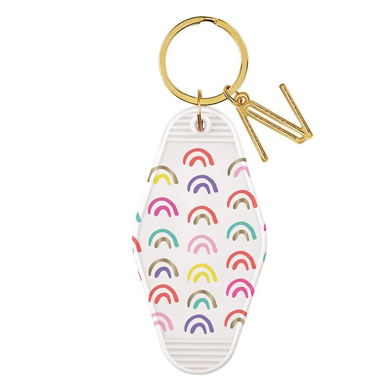 Rainbow Colorful Motel Key Tag | Acrylic with Gold Accents