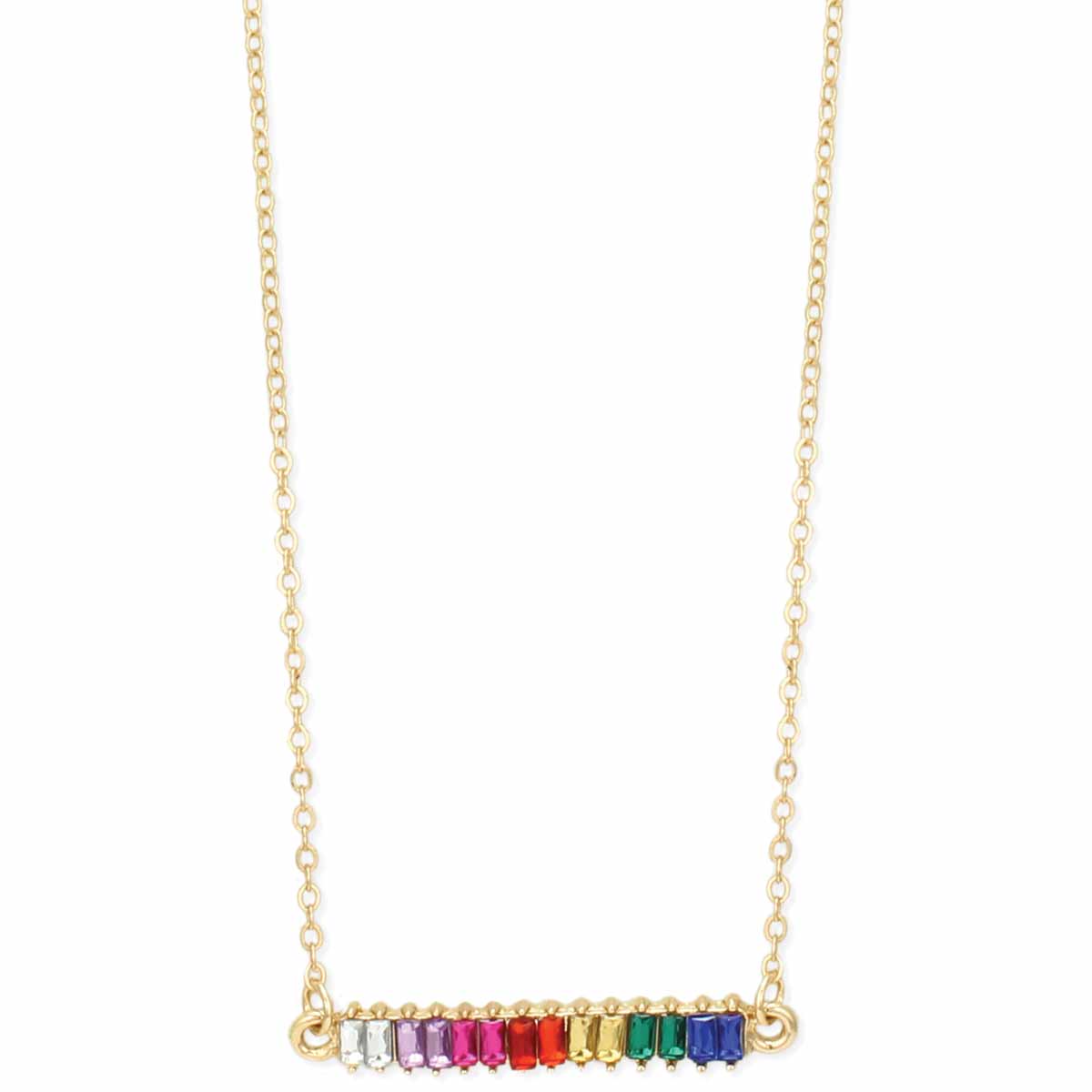 Rainbow Crystal Bar Gold Necklace