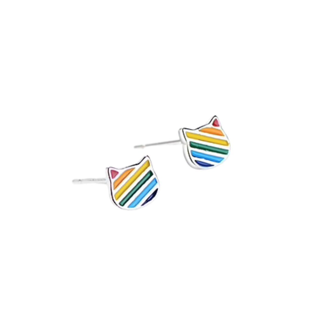Rainbow Kitty Tiny Stud Earrings