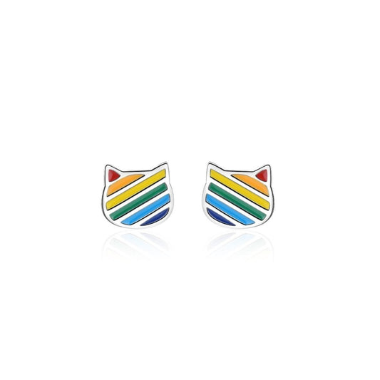 Rainbow Kitty Tiny Stud Earrings