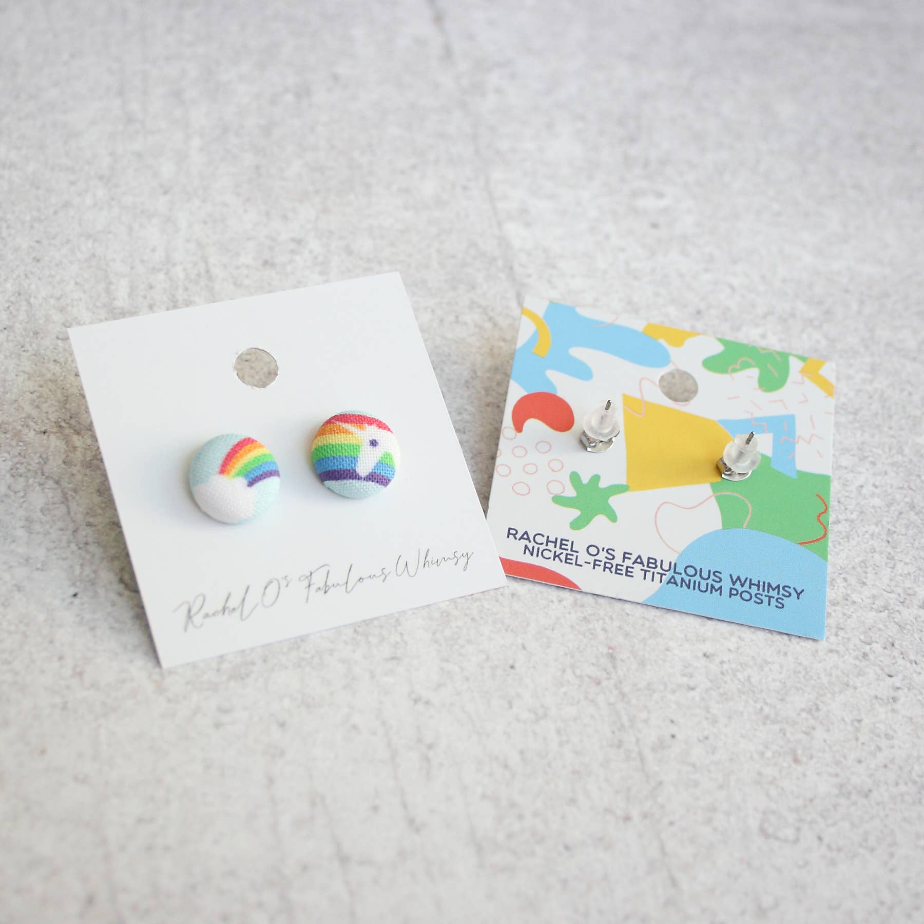 Rainbow Unicorn Fabric Button Earrings | Handmade in the US