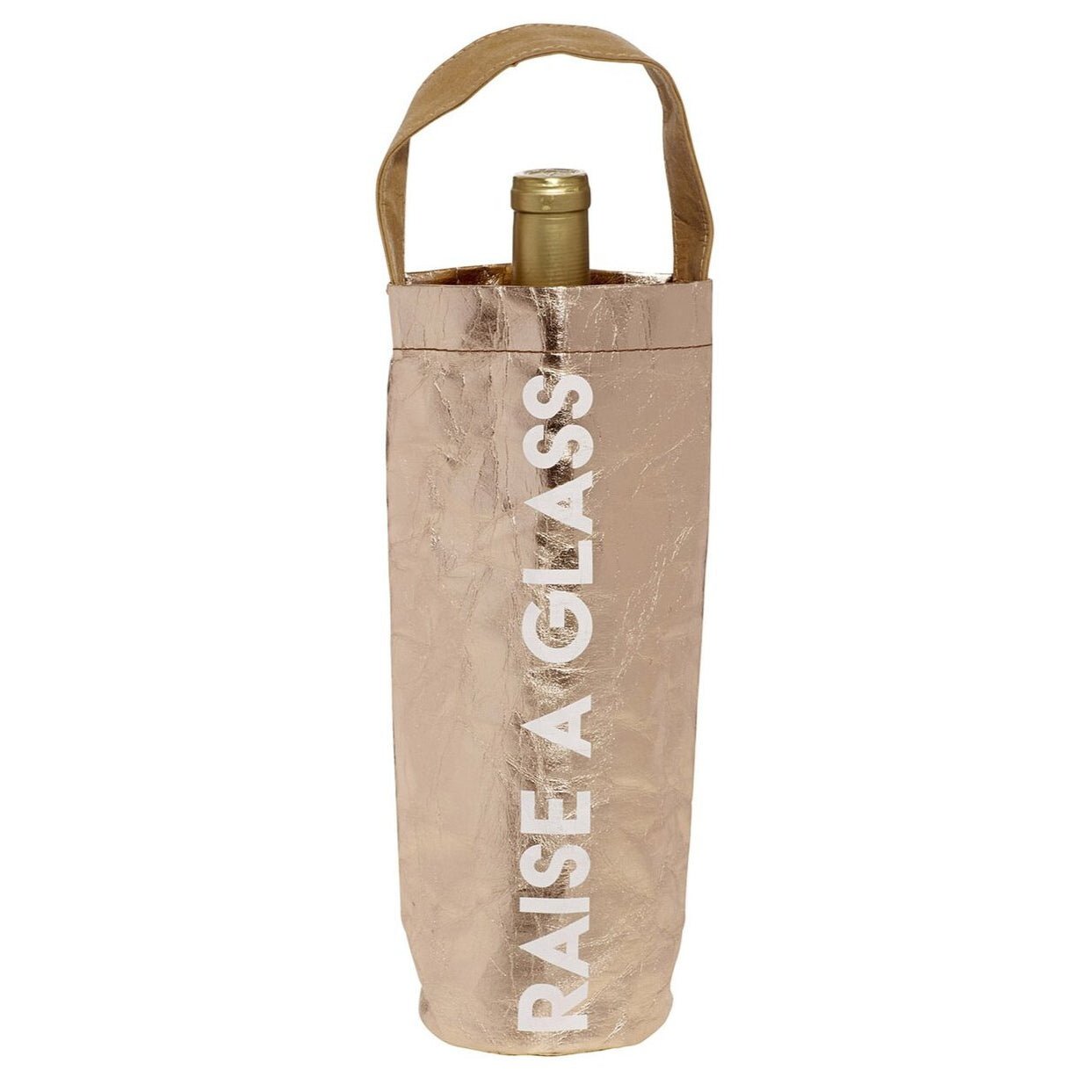 Raise a Glass Rose Gold Wine Bottle Bag | Holds Standard Wine Bottle for Gifting