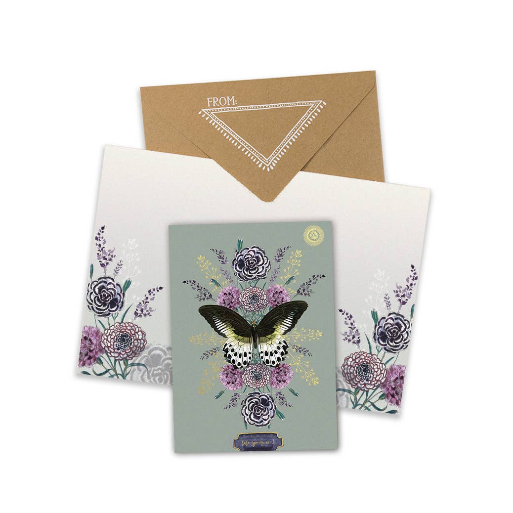 Rare Black Butterfly Greeting Card | Screen Printed with Gold Foil Details