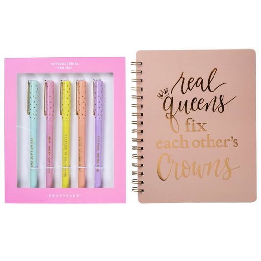 Real Queens Notebook and Sassy Antibacterial Pen Set